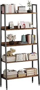GarveeHome 5 Tier Bookshelf, Narrow Home Office Book Shelf Display Rack, Rustic Brown Storage Organizer with Open Shelves, 67" Tall Wood Bookcase with Metal Frame for Bedroom Kitchen Living Room