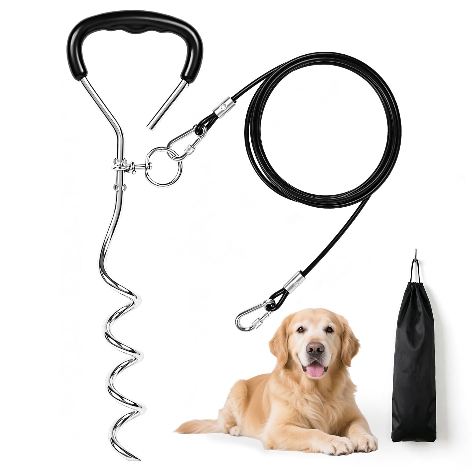 Dog Tie Out Cable and Stake for Outside Screw in Ground Dog Lead Anchor