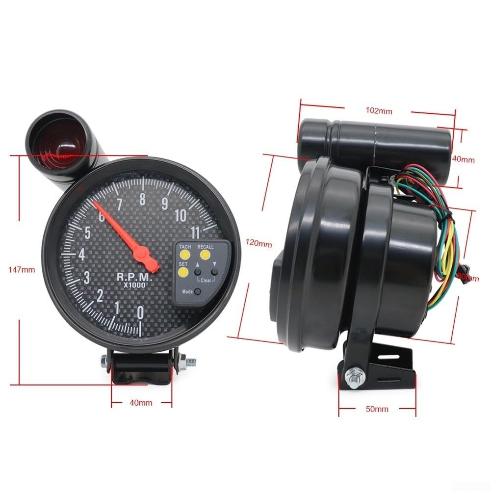 Compte-tours 5 Pouces pour fibre de LED 12V Compte-tours 5 Pouces