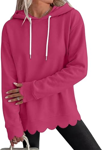 Lightweight Hoodies for Women Fall Thin Longsleeve Scalloped Pullover