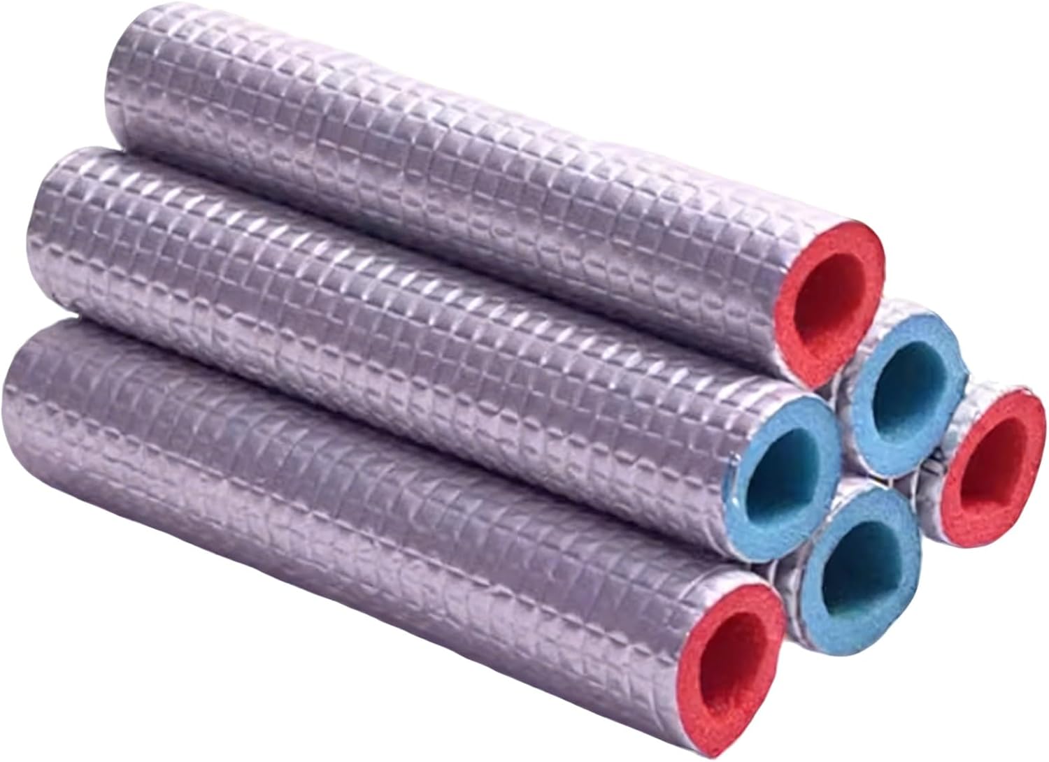 Outdoor 6.6ft Pipe Insulation - Blue PE Foam Tube for 5/8" ID x 1/4" T - Aluminum Foil Outer Layer, Hot & Cold Water, Winter Freeze Protection