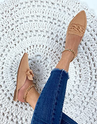 Image of Juliet Holy Womens Mules Flats Pointed Toe Backless Loafers Slip on Metal Chain Slides