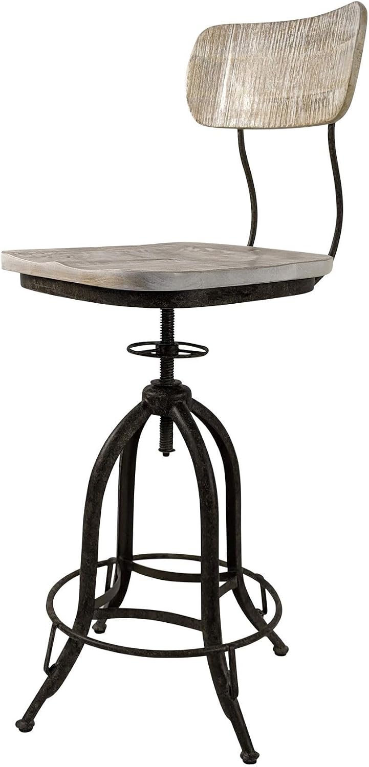 Carolina Chair & Table Adjustable Swivel Barstool Chair - Metal Frame Square Wooden Saddle Seat with Curved Back Stools - Modern Furniture for Studio, Living Room, Office (Natural Driftwood/Aged Iron)