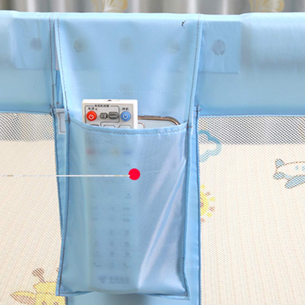 Paracolpi per Letto, in Legno con Borsa portaoggetti, sponda Laterale di Sicurezza, Rete Traspirante Lavabile per Letto Singolo, Letto Matrimoniale, Blu (A), 180 * 75 cm