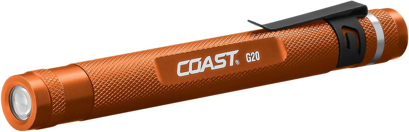 COAST® G20 Inspection Beam LED Penlight with Adjustable Pocket Clip and Consistent Edge-To-Edge Brightness, Orange, 54 lumens