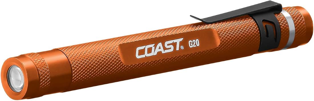 COAST G20 Inspection Beam LED Penlight with Adjustable Pocket Clip and Consistent Edge-To-Edge Brightness, Orange, 54 lumens