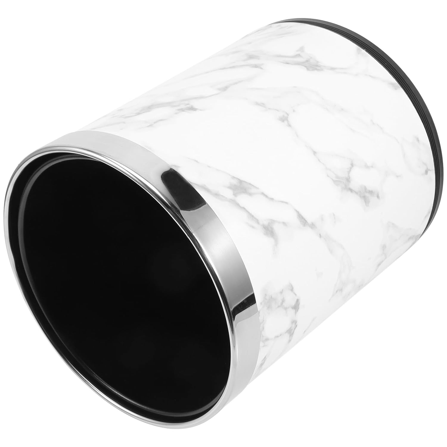 Abaodam Large No-lid Trash Can with Metallic Rim, White Marble Pattern Household Garbage Bucket for Bathroom and Bedroom, Portable Square Wastebasket for Home and Office Use