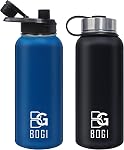 BOGI Insulated Water Bottles, 32oz Double Wall Vacuum Stainless Steel Water Bottles with 3 Lids Metal Water Bottle with Straw Lid Spout Lid & Stainless Steel Lid Sport Water Bottles KeepsHot and Cold