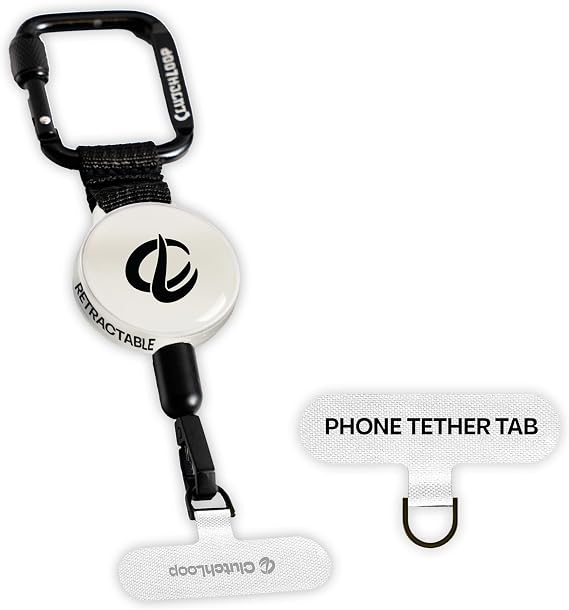 Retractable Anti-Theft Phone Tether Lanyard Locking Carabiner | Phone Leash with Steel Cable & Tether Tab. Ideal for Festivals, Hiking, Skiing, Fishing & Travel
