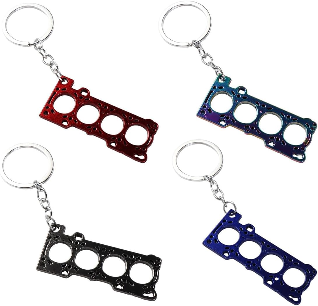 Kopida 4 Pcs Gunmetal Head Gasket Keychain, Creative Colorful Aluminum Alloy Car Cylinder Gasket Key Ring Fashion Simulation Metal Car Cylinder Engine Gasket Key Chain