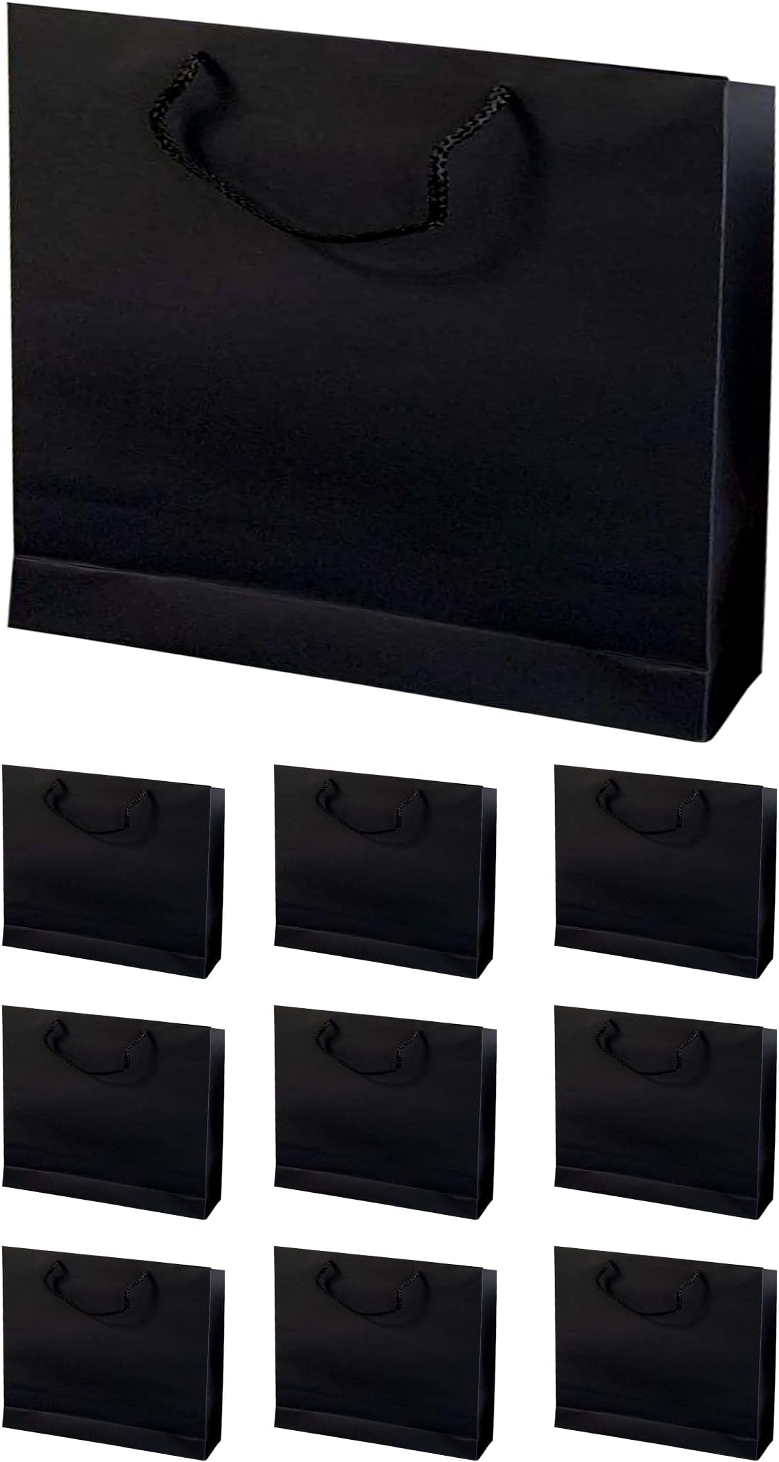10 x Large Black Premium Rectangular Gift Bags – Paper Bags for Christmas, Birthdays, Anniversaries, Valentine’s Day – Paper Party Bags for Cute Favours – Durable 210gsm Kraft Paper Bags with Handles