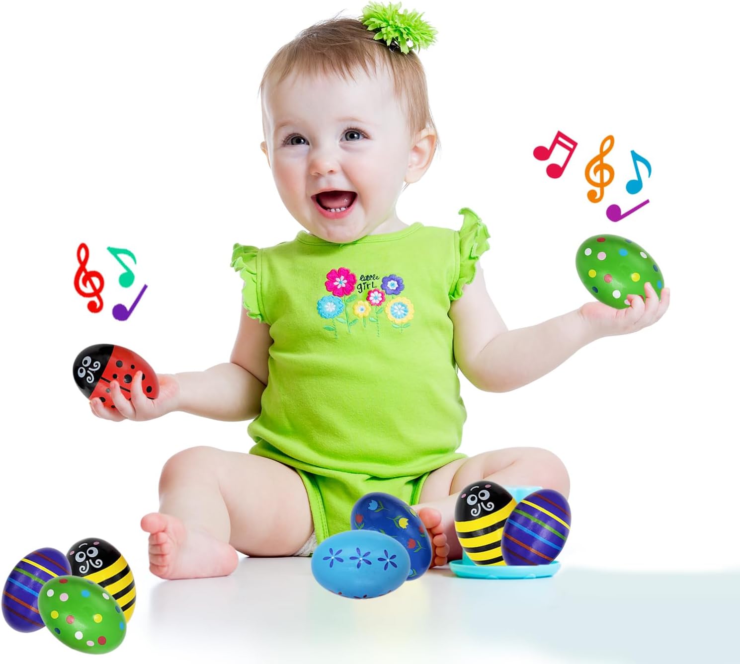 Chochkees 24-Pack Large Smooth Painted Wooden Easter Eggs with Rattle, Precussion Wooden Egg Shakers Maracas Perfect for Easter Crafts, Décor and Egg Hunts in Carton, 2.7 inches Assorted Designs