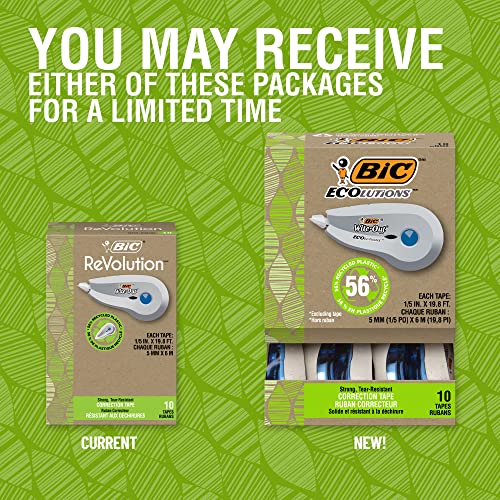 Bic Ecolutions Wite-Out Brand Correction Tape, 19.8 Feet, 10-Count Pack, Correction Tape Made From 56% Recycled Plastic Excluding Tape #TOP1