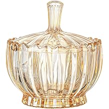 37 oz Glass Candy Dish with Lid, Clear Covered Candy Bowl Cookie Container, Decorative Crystal Candy Jar Jewelry Box for Home Kitchen Office Table Wedding Party Buffet Christmas Amber
