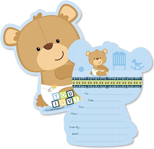 Big Dot of Happiness Oso de peluche para bebé niño Invitaciones de relleno Tarjetas de invitación para baby shower con sobres Juego de 12