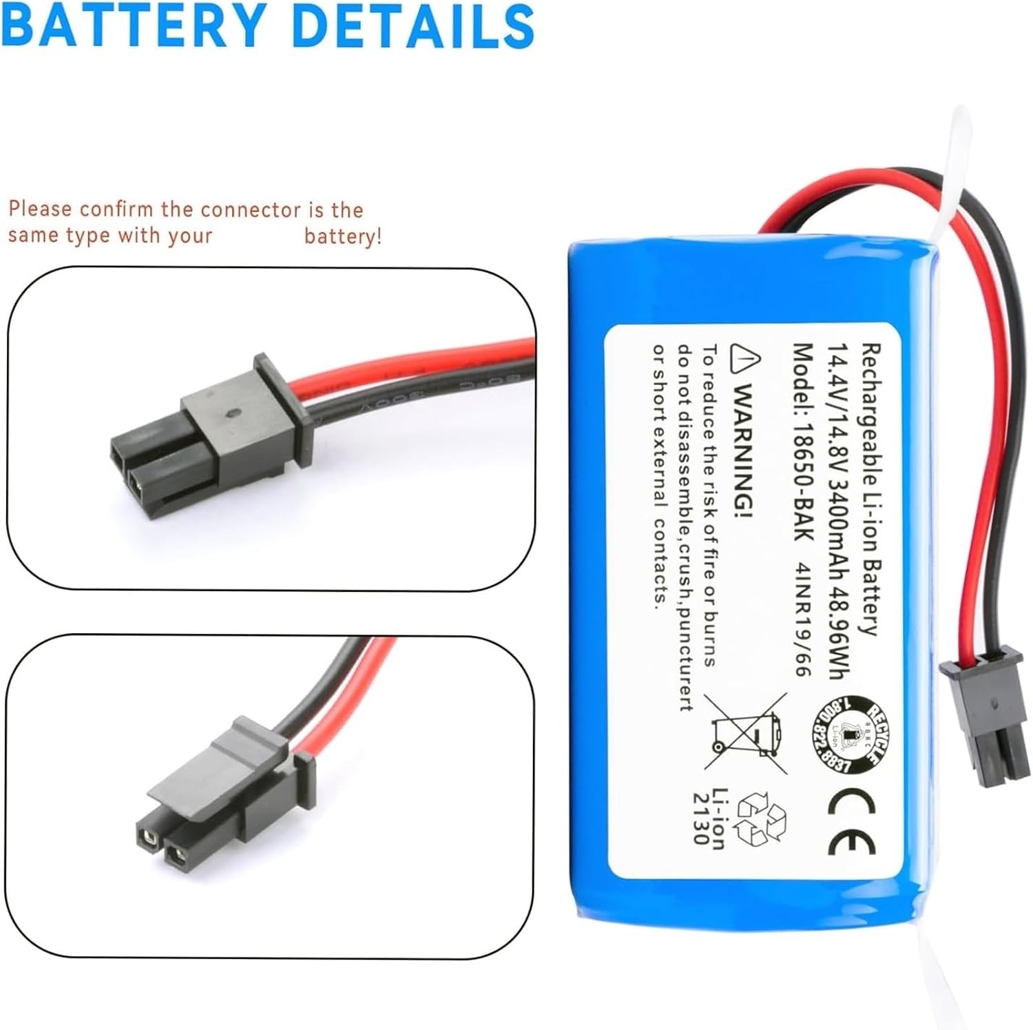 14.4V 3600mAh Vacuum Battery Replacement, Compatible For Bagotte, BG800 BG850, Compatible For Coredy, R750-2200pa G800 G850, Robot Vacuum Cleaner