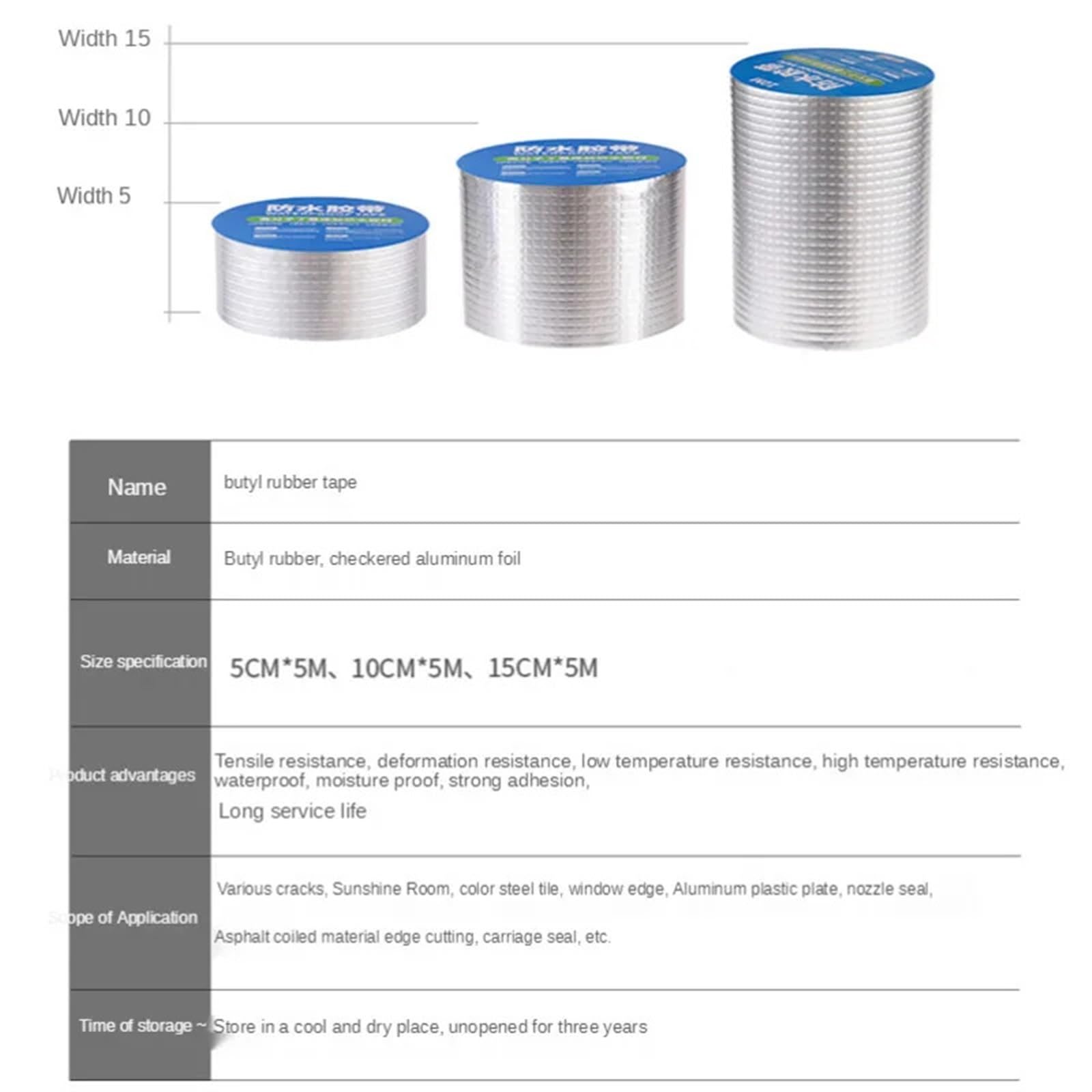 Cinta De Butilo Para Reparación Cinta de butilo gruesa de 5 metros, papel de aluminio impermeable, resistente a altas temperaturas, adhesivo for reparación de tuberías de agua, conducto de techo, grie