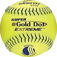 Worth UC12CYXT Slowpitch Softballs - USSSA/ASA Approved 12-Pack, 12" Optic Yellow, Blue Stitch, All-Weather Durability