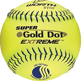 Worth UC12CYXT Slowpitch Softballs - USSSA/ASA Approved 12-Pack, 12" Optic Yellow, Blue Stitch, All-Weather Durability