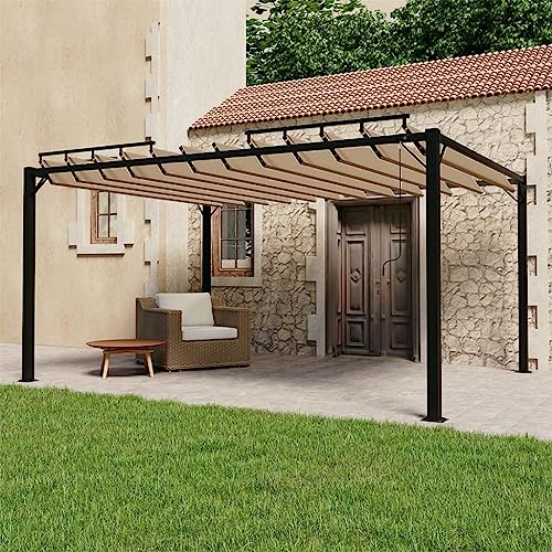 Ordellia Pérgola con techo de láminas de 3 x 4 m, tela gris topo y aluminio, resistente al agua y a la suciedad, resistente a la intemperie, para jardín, terraza, exterior, protección solar y sombra