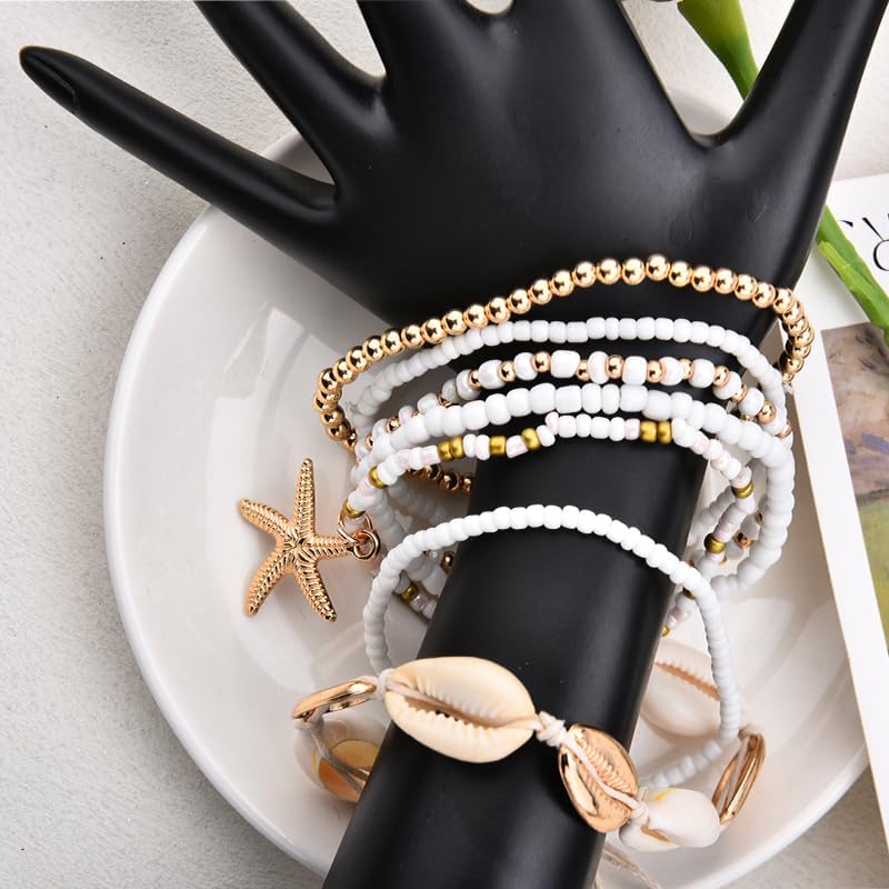 Beach Ocean Bracelet Gifts for Women Starfish Shell Bracelet for Women Handmade Beaded Bracelets Set of 7 - Image 3