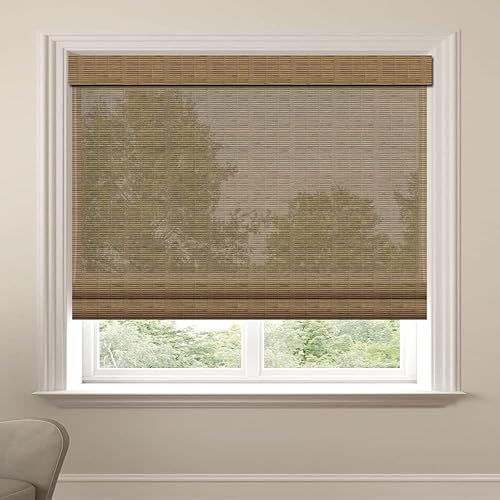 LANTIME Persianas romanas de madera personalizadas, persianas opacas con forro de bambú inalámbrico, color nogal