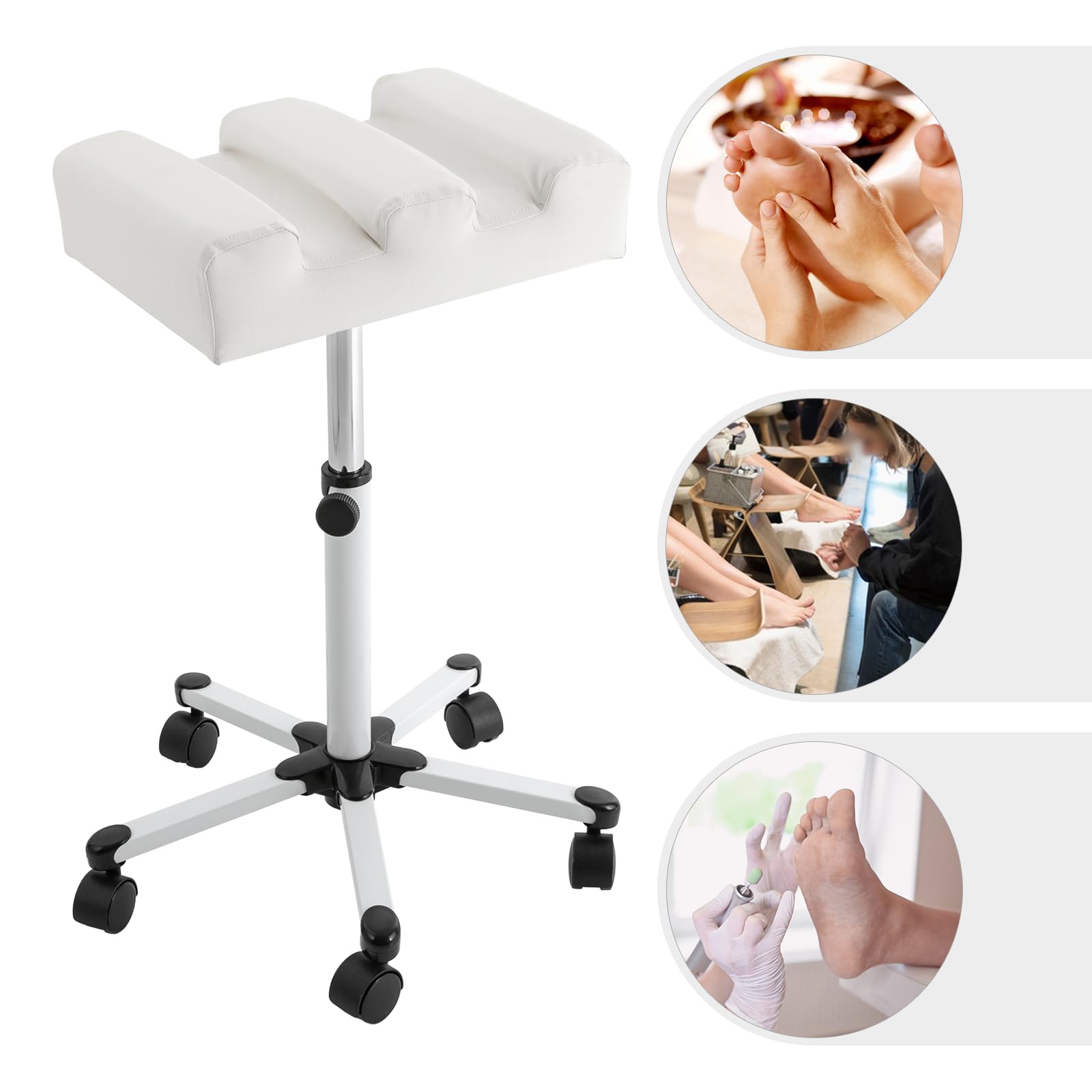 Sgabello Pedicure e Manicure Regolabile con Ruote e Poggiapiedi - Sedia per Bellezza e Salone