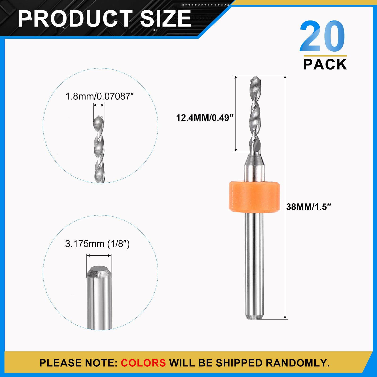 PATIKIL 20 Pack 1.8mm Micro Drill Bits 1/8" Shank Carbide Tungsten Steel 135° Mini Small Bits Print Circuit Board Drilling Tool for CNC Engraving Precision Machinery - Image 2
