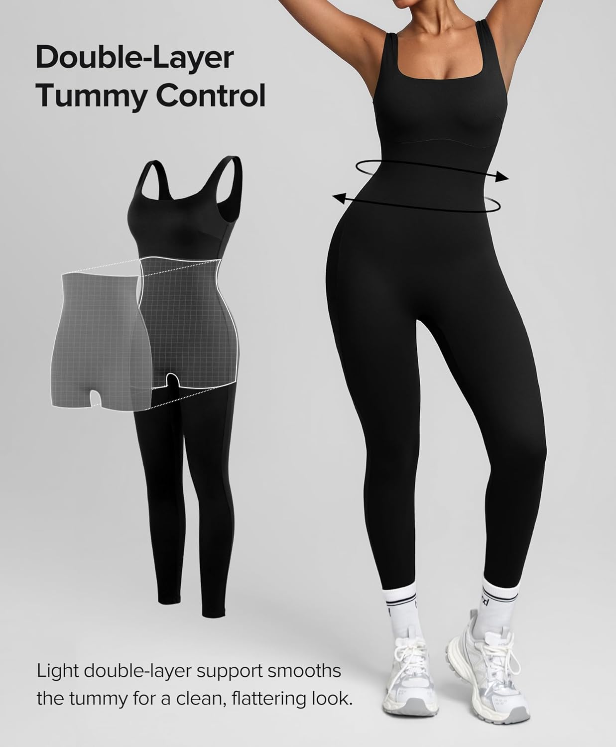 BRXL Built-in Shapewear Jumpsuits for Women Tummy Control One Piece Workout Jumpsuits Built-in Bra Square Neck Sleeveless - Image 4