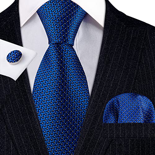 Image of Barry.Wang Mens Tie Set Plaid Check Neckties Formal Business Wedding Luxury Pocket Square Cufflinks