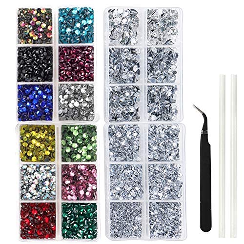 Outuxed 5040pcs Clear and 5400pcs 12 Colors Hotfix Rhinestones 6 Mixed Size Crystal Flatback Rhinestones for Crafts Round Glass Gems with Tweezers and Picking Rhinestones Pen 2-6.5mm