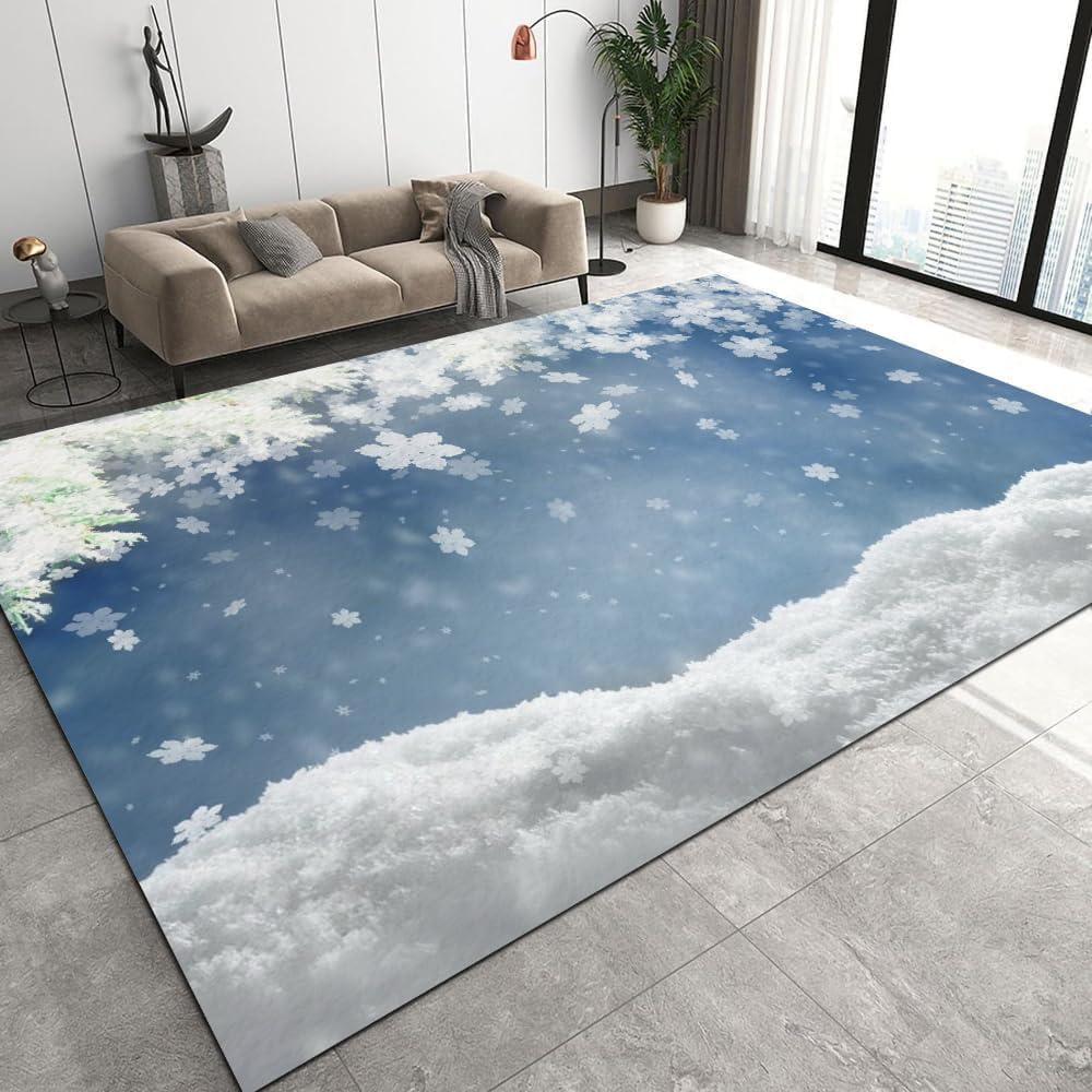 Tapis antidérapant à poils courts 90x150 cm lavable avec effet flocons 3D