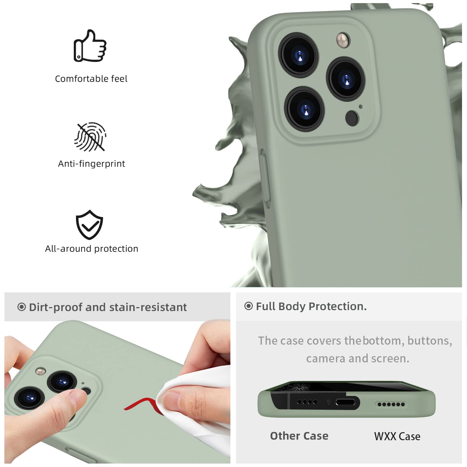 WXX Custodia in silicone per iPhone 15 Pro, sottile, con microfibra