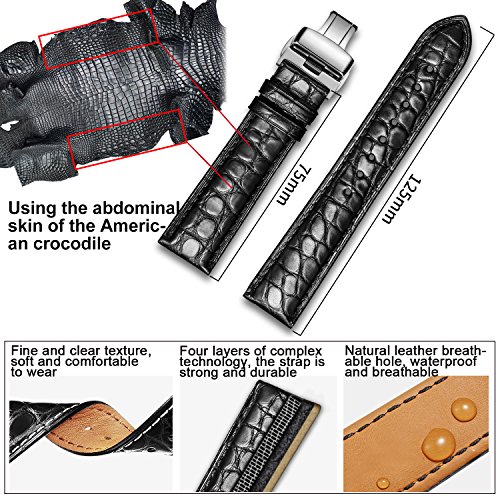 Alligator Leather Watch Strap Deployment Buckle For Men Watch's Band And Women's Watch Band 18Mm 19Mm 20Mm 21Mm 22Mm 23Mm 24Mm #TOP1