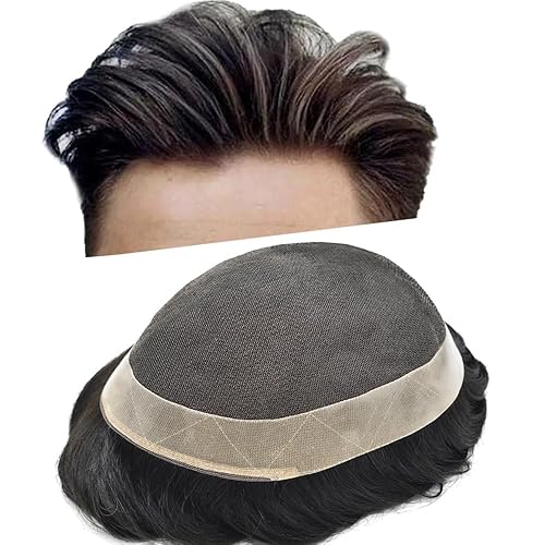 Miniatura 1 de Toupee For Men Real Human Hair Soft Swiss Lace Mens Toupee Hair Replacement System For Men Hairpieces Protesis Capilar Para Hombre 7x9 Medium light