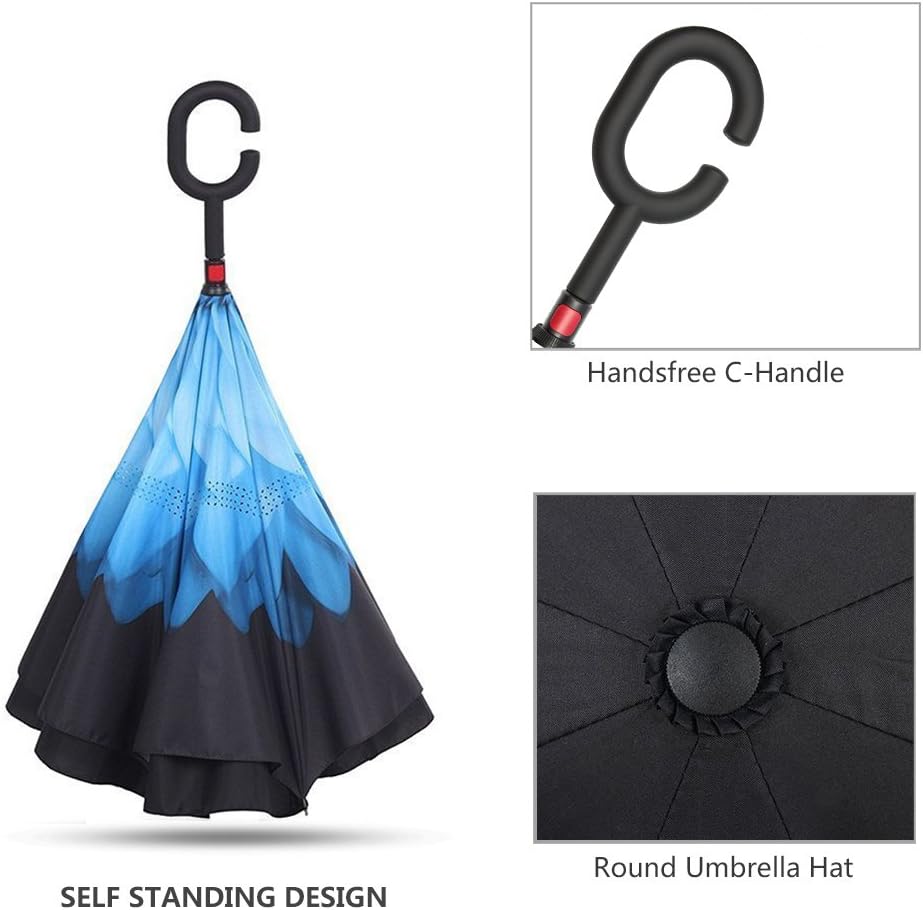 Amagoing Car Inverted Umbrella Double Layer Windproof Reverse Umbrella for Rain Sun