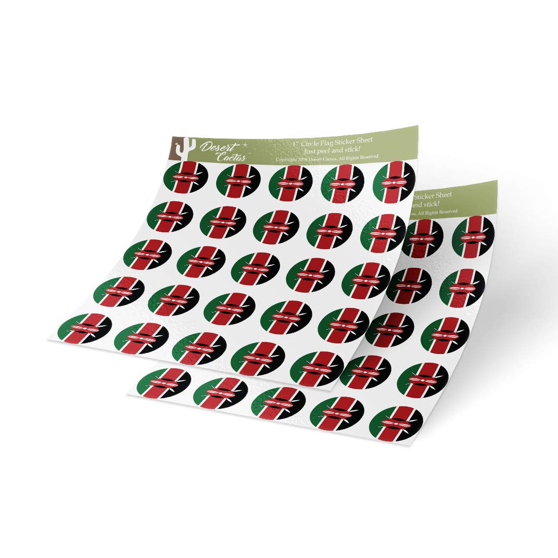 Desert Cactus Kenya Flag Sticker Vinyl Country Decal 1 Inch Round Two Sheets 50 Total Pieces Kids Logo Scrapbook Car Laptop Kenyan C