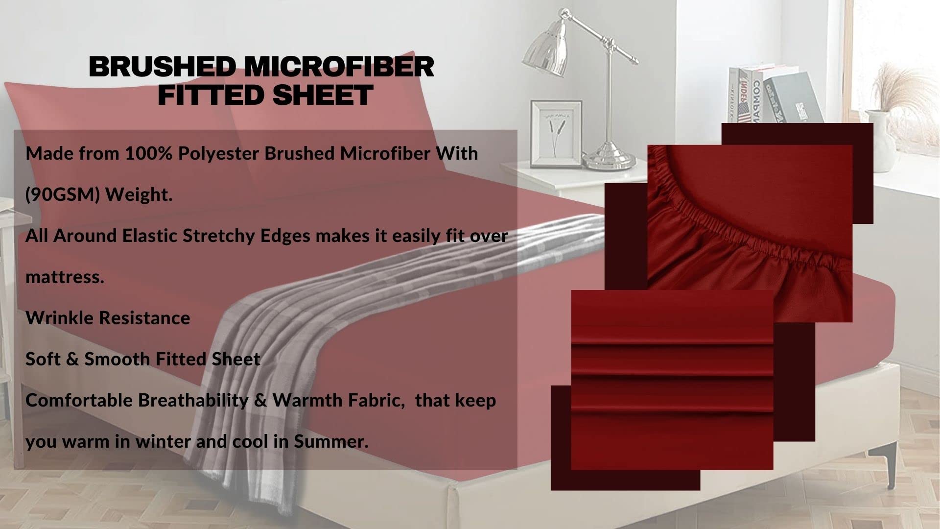 Wine Red Fitted Sheet Super King Size, 25cm Deep Pocket, Easy Care, Brushed Microfiber Bed Sheets - Image 4