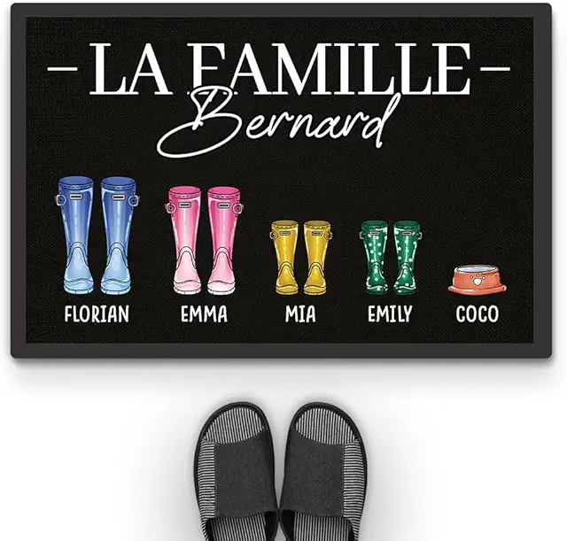 Paillasson Personnalisé Famille avec Prénoms - Tapis d'Entrée Antidérapant
