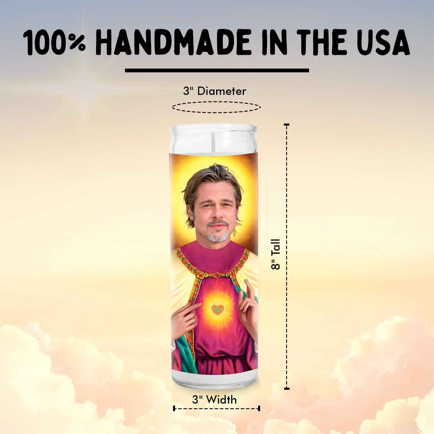 Brad Celebrity Glass Jar Candle – Unscented Handmade Soy Wax Votive Candle – Unique Gift for Classic Hollywood Fans & Movie Lovers – Home Decor Collectible for Living Room & Office – 8 Inch