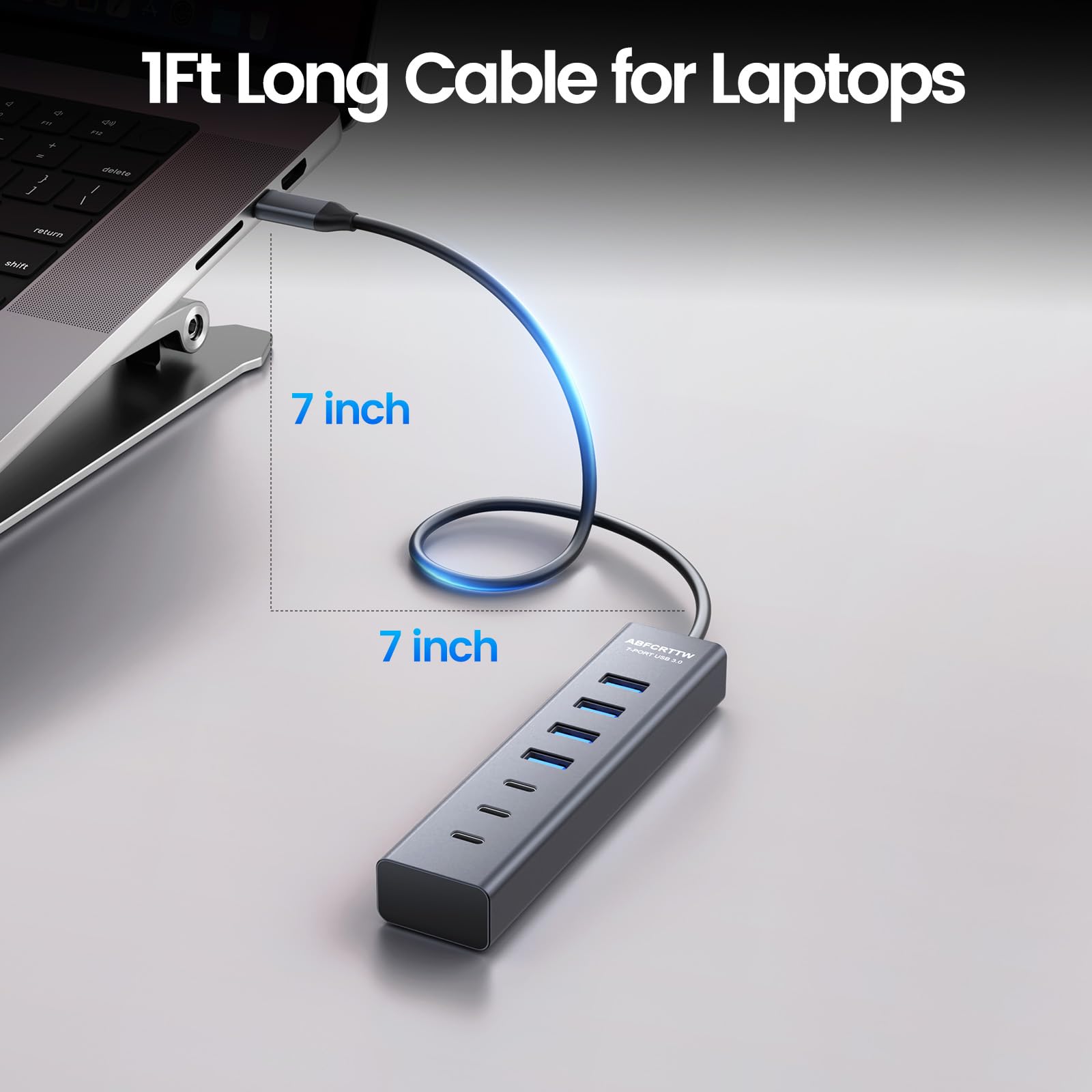 7-portowy hub USB C do laptopa, aluminiowy hub USB 3.0 z 4 portami USB-A i 3 portami typu C, rozdzielacz USB C, wieloportowy adapter koncentratora USB do laptopa, iMac, pendrive'a, PSSD, mobilnego HDD