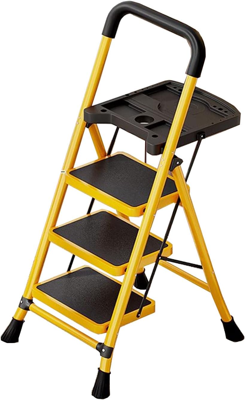 Non-Slip Extension Ladder, Multifunctional Ladder Portable Herringbone Ladder Indoor Light Stair Carbon Steel,Yellow (Yellow)