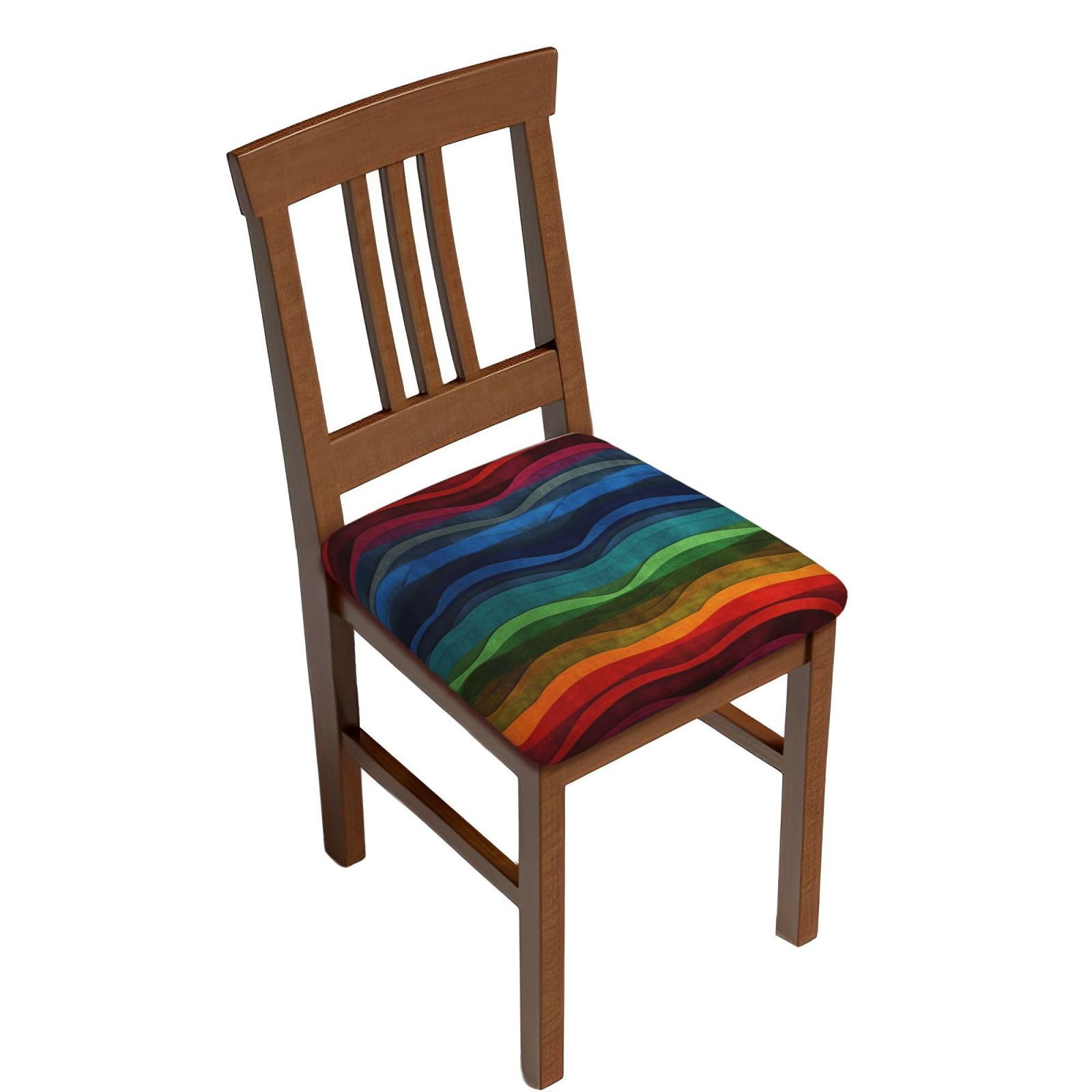 DWVTSLH Rainbow Bar Stool Covers Square, Four Pieces High Elastic Soft Seat Cushion Cover Protector Washable Barstool Slipcovers Nonslip Replacement Square Bar Chair Covers