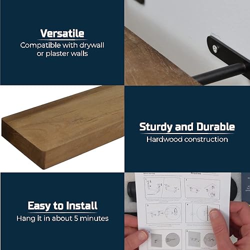 Miniatura 3 de TIN ROOF DESIGNS Juego de estantes flotantes (juego de 3, estantes de 24 x 6 pulgadas, nogal), estantes rústicos de granja, estantes gruesos de