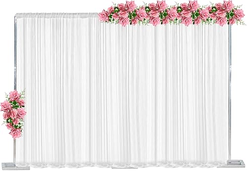 Miniatura 5 de Soporte de telón de fondo de 10 x 20 pies resistente con base, kit de tubo de fondo de boda plateado, soporte cuadrado de arco de globos de metal,