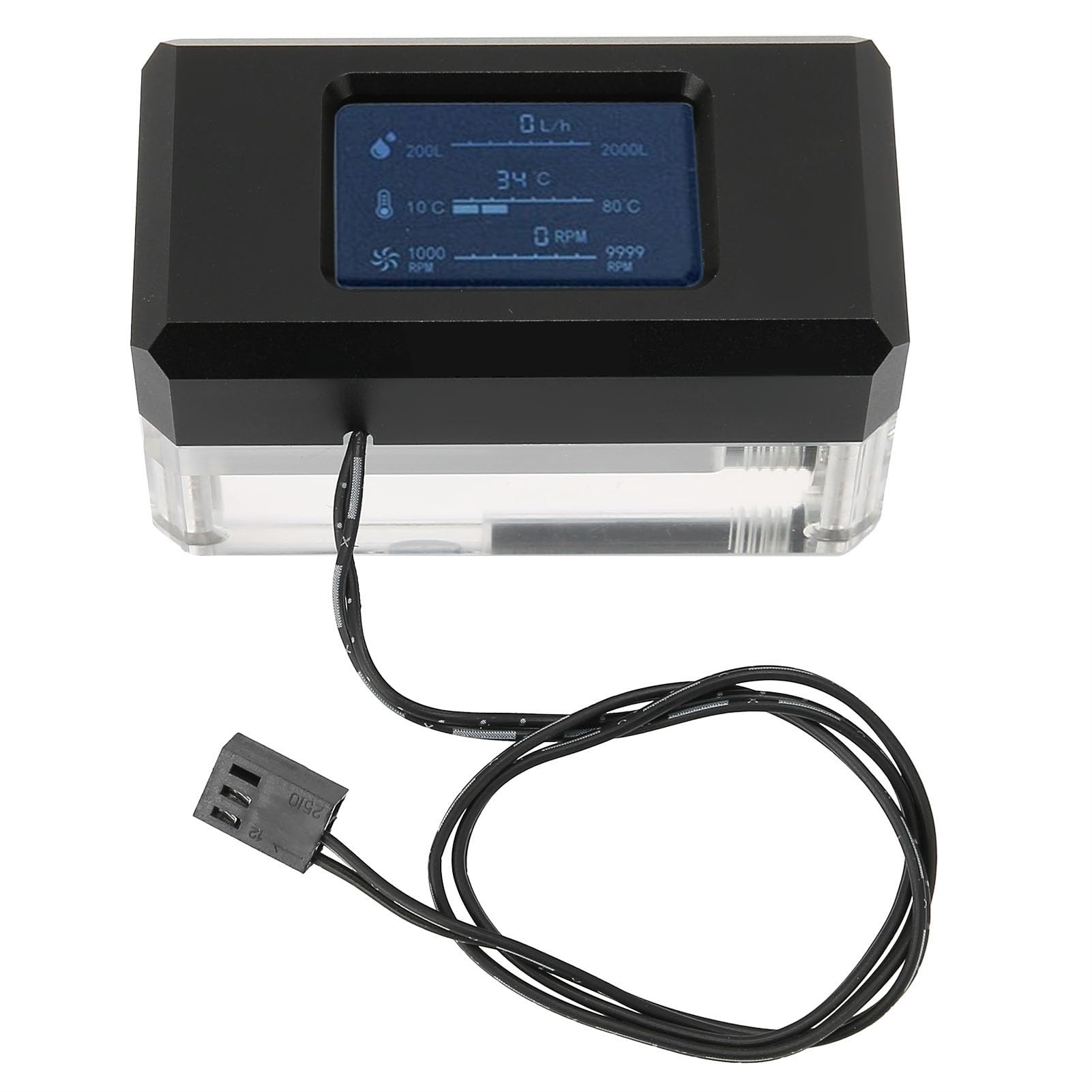 LSJ-ZN - Refrigeración de PC con pantalla LCD: monitoreo de la velocidad (L/) y la temperatura del líquido en tiempo real, + construcción acrílica, conector de ventilador de 3 pines