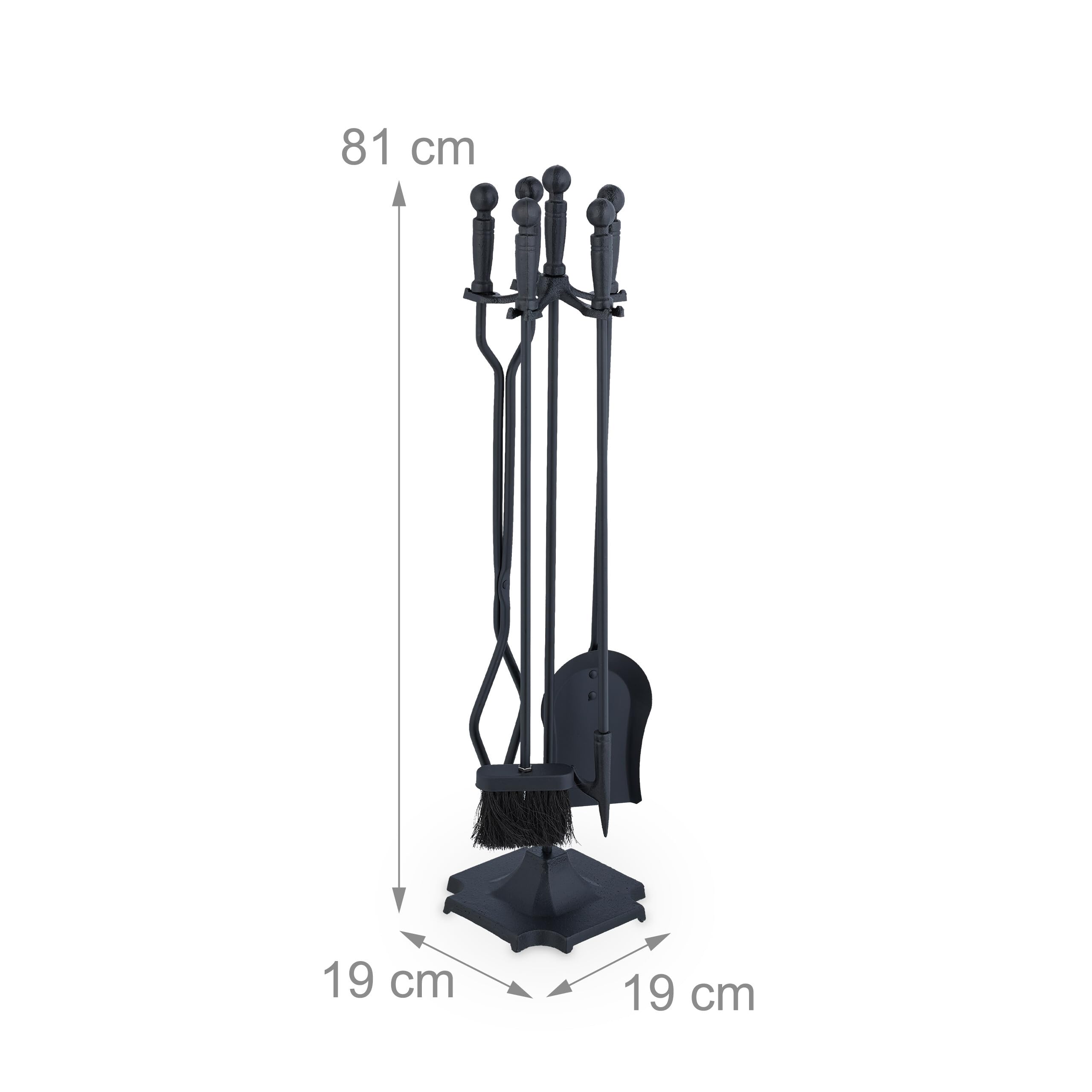 Relaxdays Couverts de cheminée, Lot de 5 pièces, tisonnier, Pelle, Balai à Cendres, Pince, serviteur, poêle Bois, Noir