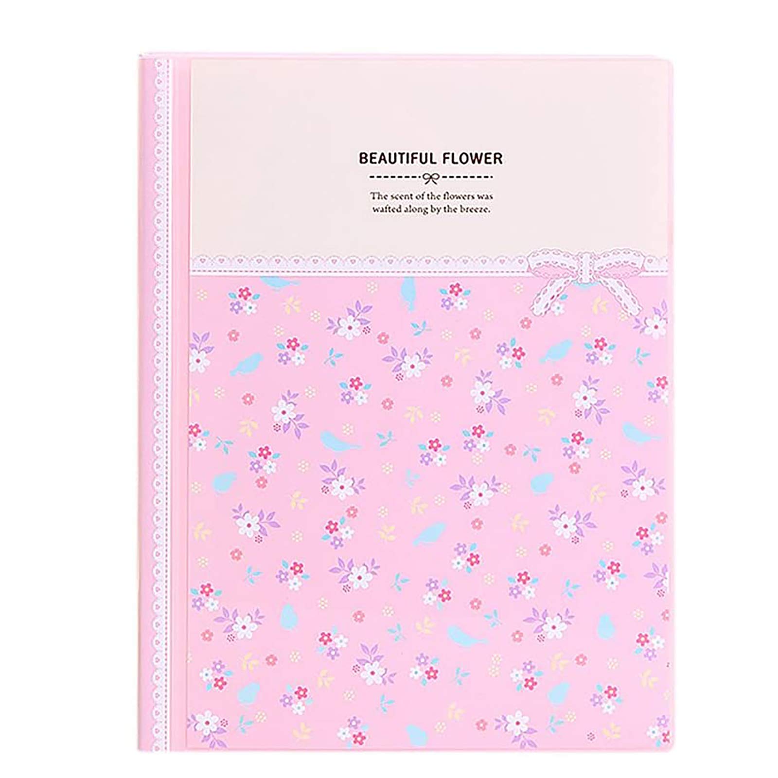 Zhi Jin30Pockets A4 Floral Presentation Book Protector Flower Display File Folders Insert 60Pages for Office Artworks Music Sheets Gift Pink