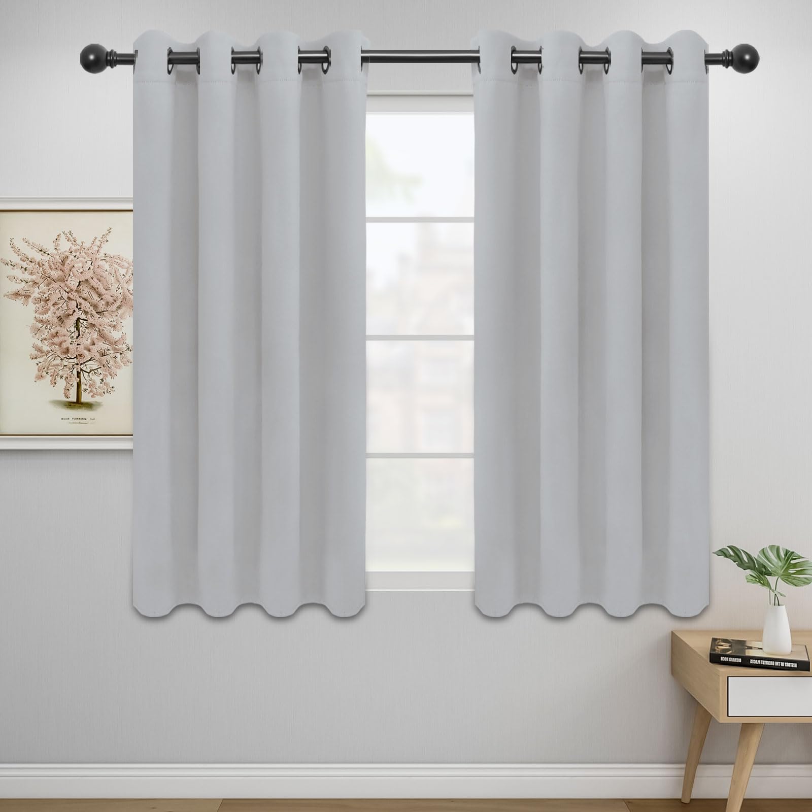 Easy-Going Blackout Curtains for Bedroom, Solid Thermal Insulated Grommet and Noise Reduction Window Drapes, Room Darkening Curtains for Living Room,