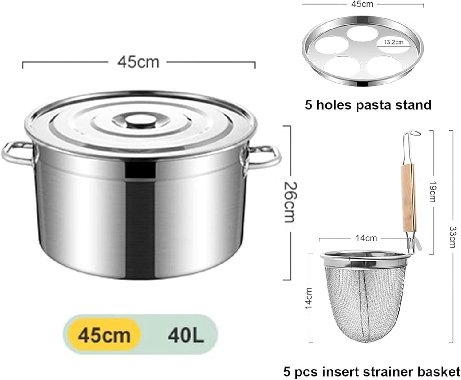 Cooking Pots,5 Holes Pasta Cooker Set with Insert Strainer Basket, Stainless Steel Pasta Pot Home Kitchen Stockpots Steamer Pot, Pasta Cooking Cookware